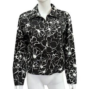 Chicos Black & White Floral Print Jacket Size 1/M Lightweight Casual Wear